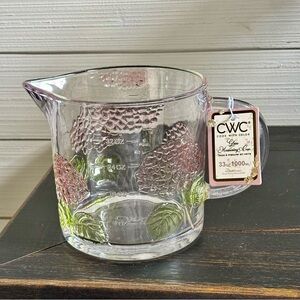 CWC Glass Measuring Cup 33oz ~ 4 Cups Pink HYDRANGEA Design NEW Microwaveable